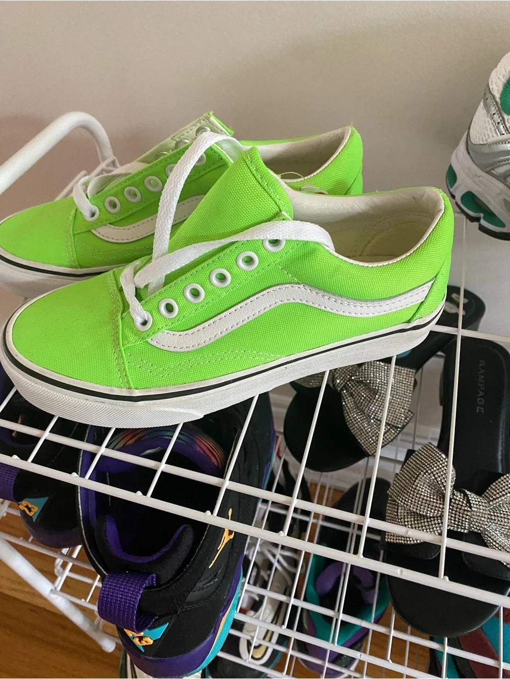Vans Neon Green Low-Top Canvas Sneakers with White Stripe size 4y